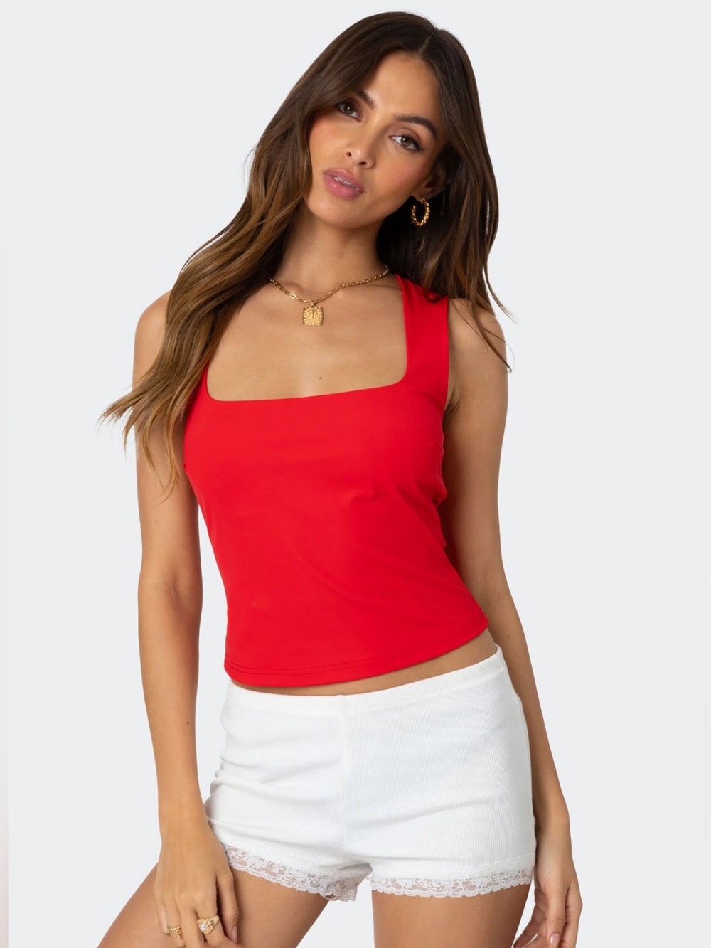 Edikted Essy Square Neck Top Red Large